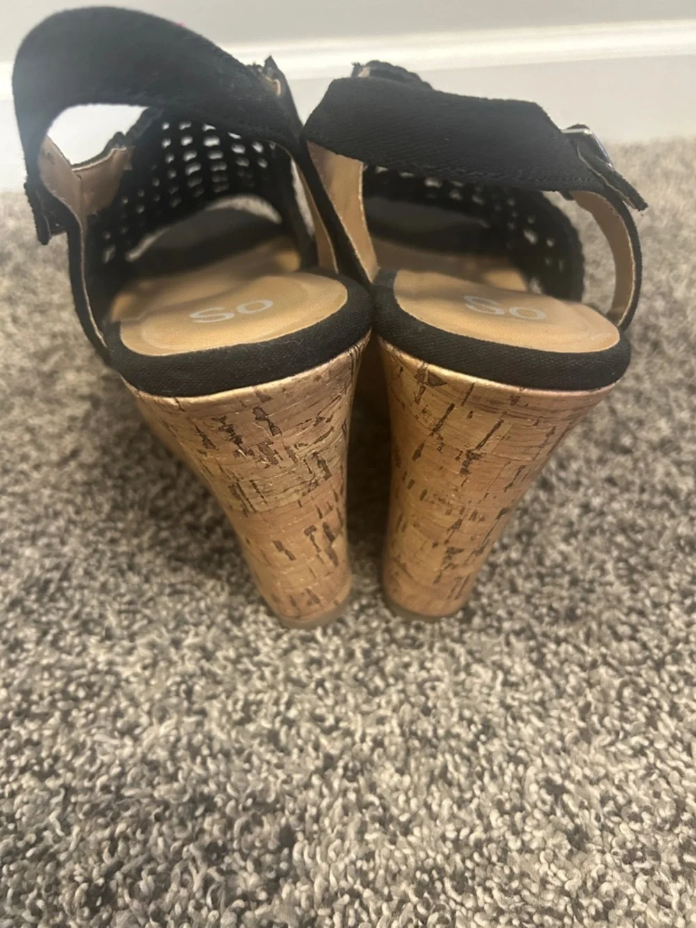 SO Black Crochet Peep-Toe Slingback Wedges